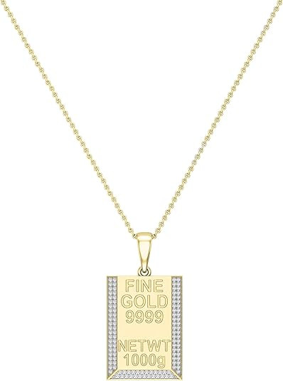 Dazzlingrock Collection 0.41 Ctw Round White Natural Diamond Gold Kilo Bar-Charm Pendant Necklace for Men in 10K Real Solid Gold